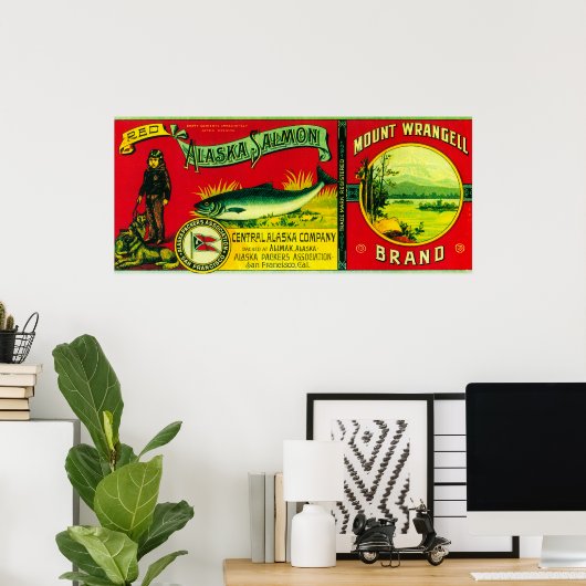 Mount Wrangell Lachs Can LabelAlimak, AK Poster (Heimbüro)
