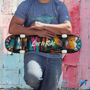 Mountain Abstract Graffiti - Live to Ride Motto Skateboard
