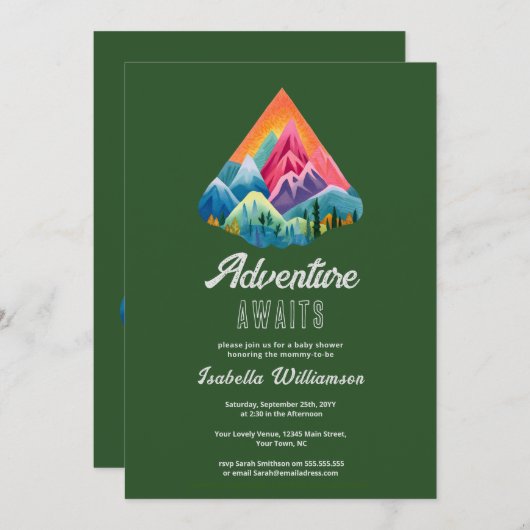 Mountain Adventure erwartet Baby Shower Einladung (Vorne/Hinten)
