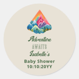 Mountain Adventure erwartet Baby Shower Runder Aufkleber