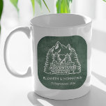 Mountain Adventure fängt Grüne Chalkboard Hochzeit Kaffeetasse<br><div class="desc">Genießen Sie den Start Ihrer Reise zusammen mit unserer bezaubernden Mountain Adventure Begins Green Chalkboard Wedding Coffee Tasse! Genießen Sie Abenteuer und Liebe mit unserer faszinierenden Tasse, die mit einem charmanten Logo, das mit majestätischen Bergen, schwebenden Palmen und einem Herzsymbol geschmückt ist, und dem eleganten Zitat "And So Our Adventure...</div>