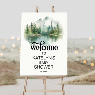 Mountain Adventure Forest Greenery Baby Shower Poster