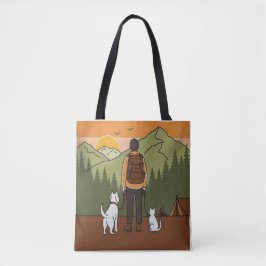 Mountain Adventure Hiking Tote Bag with Dog & Cat  Tasche