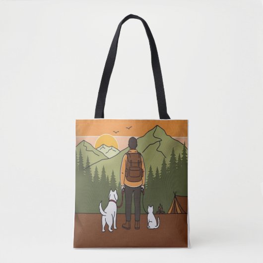 Mountain Adventure Hiking Tote Bag with Dog & Cat  Tasche (Vorderseite)