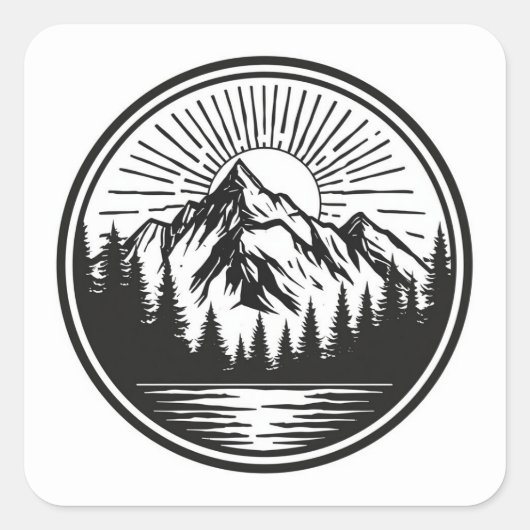 Mountain Adventure Logo | Camping Abzeichen | Outd Quadratischer Aufkleber (Vorderseite)