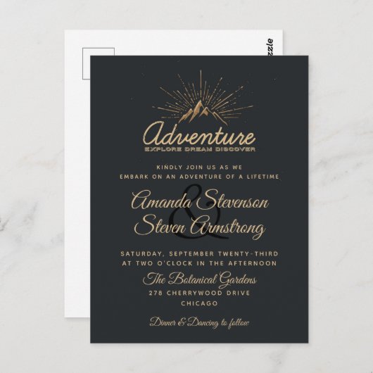 Mountain Adventure Rustic Wedding Einladung Postkarte (Vorne/Hinten)