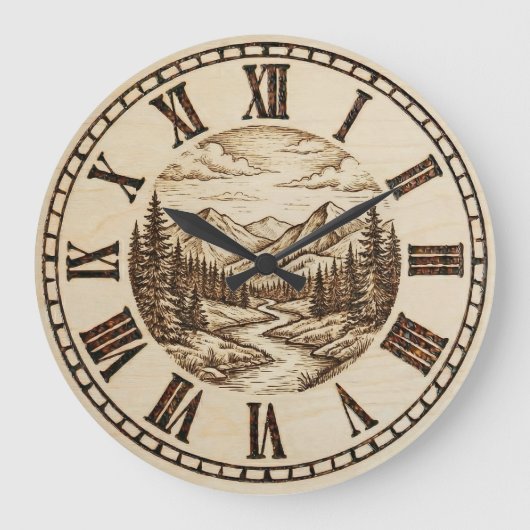  Mountain and River - Wall Clock Große Wanduhr (Vorderseite)
