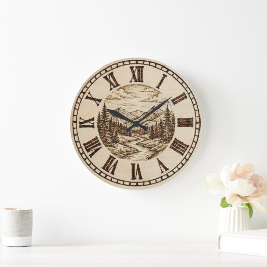  Mountain and River - Wall Clock Große Wanduhr (Zuhause)