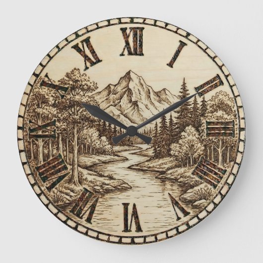  Mountain and River - Wall Clock Große Wanduhr (Vorderseite)