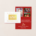 Mountain Ash Joy Foto Collage Red Gold Baby White Folienkarte<br><div class="desc">florenceK design Es war ein Jahr...  schöne Familiengeschichte Delikate,  elegante,  saisonale gefaltete Weihnachtsfeiertage Grußkarte mit optionalem Foto. Schneedekoriert mit konfetti Hörnchen und zarter goldener Folie Frohe Weihnachtsschrift.</div>