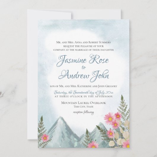 Mountain Asters Blue Wedding Einladung (Vorderseite)