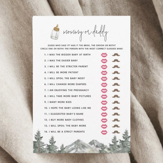 Mountain Baby Shower Mommy oder Daddy Game Cards Einladung