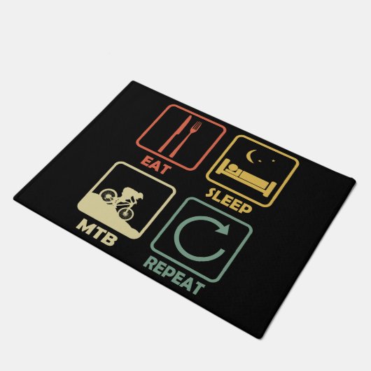 Mountain Bike MTB Eat Sleep Repeat Funny Retro Fußmatte (Schrägansicht)