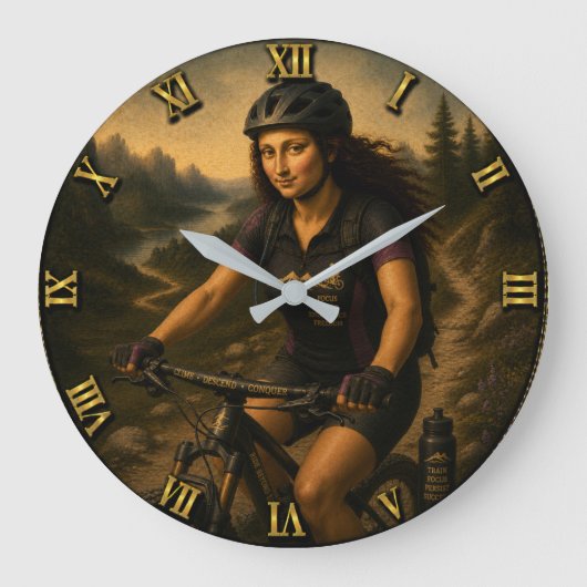 Mountain Biker Funny Mona Lisa Große Wanduhr (Vorderseite)