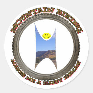 Mountain Biking macht mich zu einem glücklichen Me Runder Aufkleber