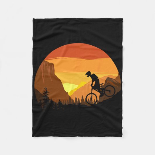 Mountain Biking Retro Sunset Trail Rider Fleecedecke (Vorderseite)