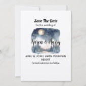 Mountain Blue Pine Moon Star Save the Date Hochzei Einladung (Vorderseite)