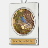 Mountain Bluebird im Nationalpark Arches Banner-Ornament Silber (Links)