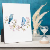 Mountain Bluebirds auf der Zweigstelle Sakura Fotoplatte (Seite)