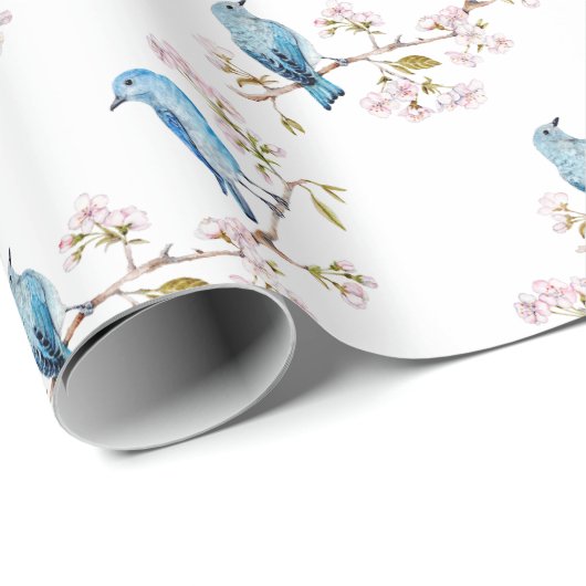 Mountain Bluebirds auf der Zweigstelle Sakura Geschenkpapier (Rolleneckpunkt)