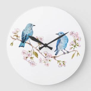 Mountain Bluebirds auf der Zweigstelle Sakura Große Wanduhr