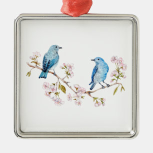 Mountain Bluebirds auf der Zweigstelle Sakura Silbernes Ornament