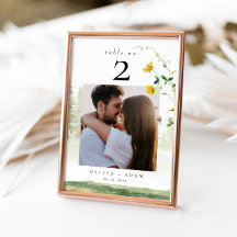 Mountain Boho Wildblume Wedding Foto Table Card