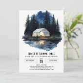 Mountain Campfire Camper Geburtstag Einladung (Stehend Vorderseite)