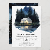 Mountain Campfire Camper Geburtstag Einladung (Vorne/Hinten)
