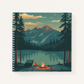 Mountain Campfire Lake Notebook with Evening Fores Notizblock