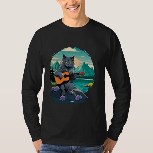 Mountain Cat Plays Guitar Rock Cute Kawaii Cat Gui T-Shirt (Vorderseite)