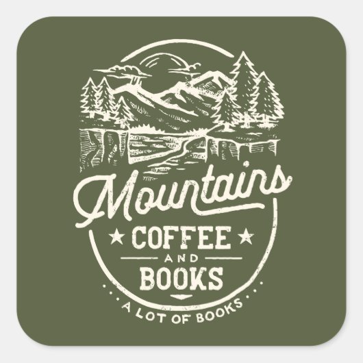 Mountain Coffee Books Vintag Quadratischer Aufkleber (Vorderseite)