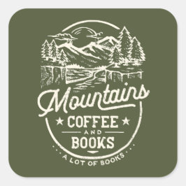 Mountain Coffee Books Vintag Quadratischer Aufkleber