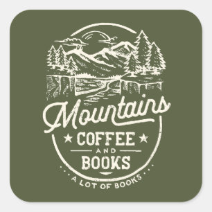 Mountain Coffee Books Vintag Quadratischer Aufkleber