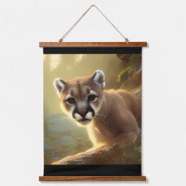 Mountain Cougar Wildlife Portrait Wandteppich Mit Holzrahmen