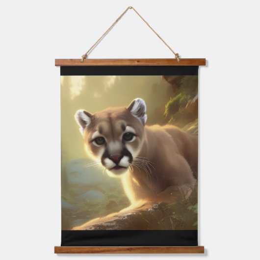Mountain Cougar Wildlife Portrait Wandteppich Mit Holzrahmen (Vorderseite)