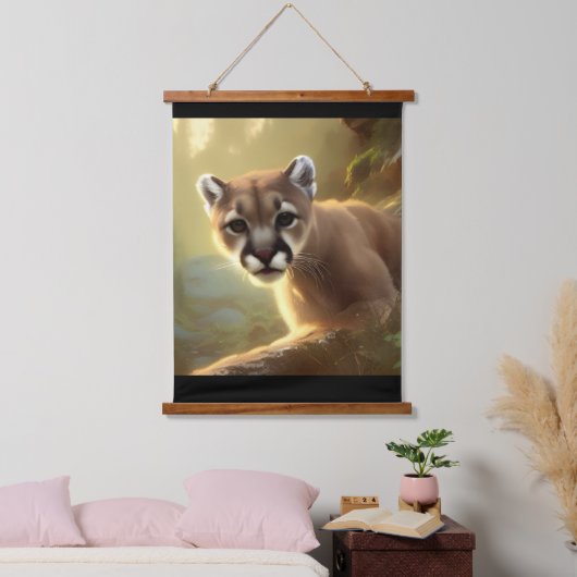 Mountain Cougar Wildlife Portrait Wandteppich Mit Holzrahmen (Schlafzimmer)