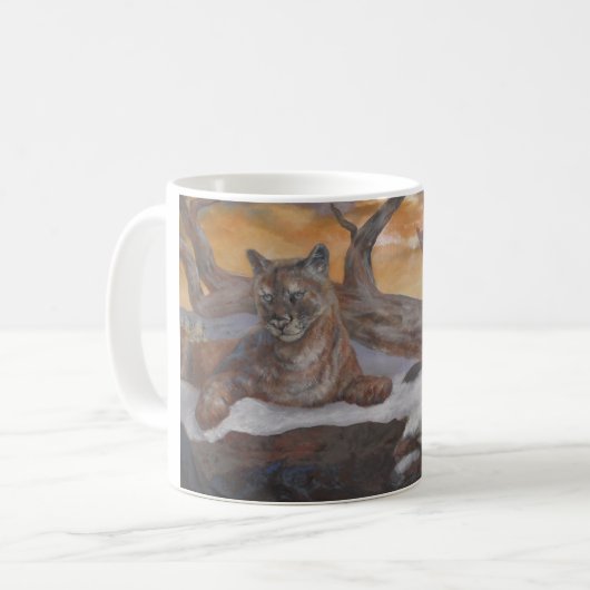 Mountain Cougar Winter Scene Coffee Cup Kaffeetasse (Vorderseite Links)