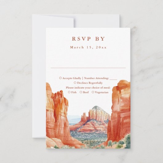 Mountain Desert Watercolor Wedding RSVP Karte (Vorderseite)