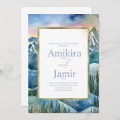 Mountain Dreamy Watercolor Glitzer Hochzeit Einladung (Vorne/Hinten)