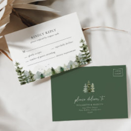 Mountain Evergreen Wald Forest Elegante Hochzeit RSVP Karte