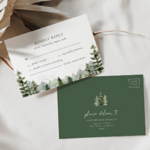 Mountain Evergreen Wald Forest Elegante Hochzeit RSVP Karte