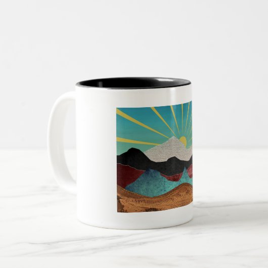 Mountain Fantasy Sunrise Zweifarbige Tasse (Vorderseite Links)