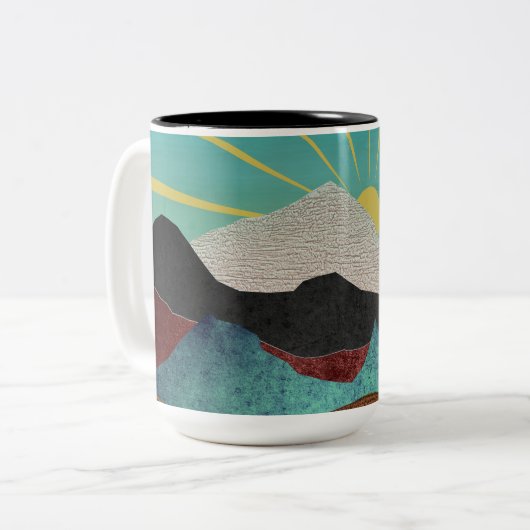 Mountain Fantasy Sunrise Zweifarbige Tasse (Vorderseite Links)