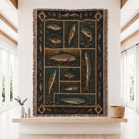 Mountain Fish Woven Blanket Decke