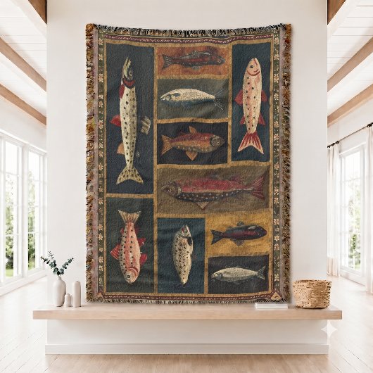Mountain Fish Woven Blanket Decke