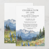 Mountain Floral Celebration Of Life Funeral Einladung (Vorne/Hinten)