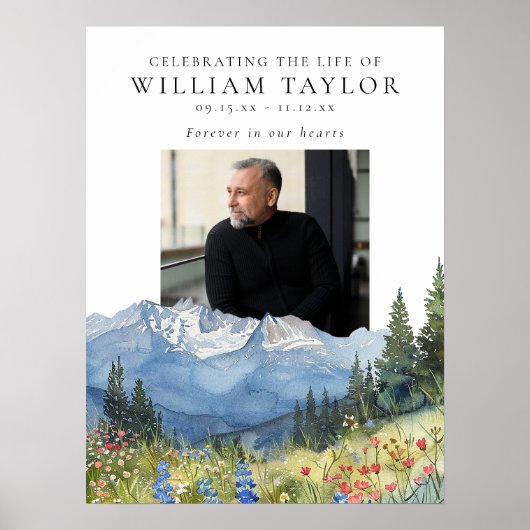 Mountain Floral Celebration Of Life Welcome Sign Poster (Vorne)