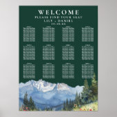 Mountain Floral Emerald Wedding Seating Chart Poster (Vorne)