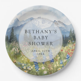 Mountain Floral Meadow Baby Shower Pappteller